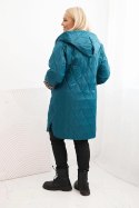 Kurtka damska pikowana Plus Size z podszewką w panterkę i kapturem morska
