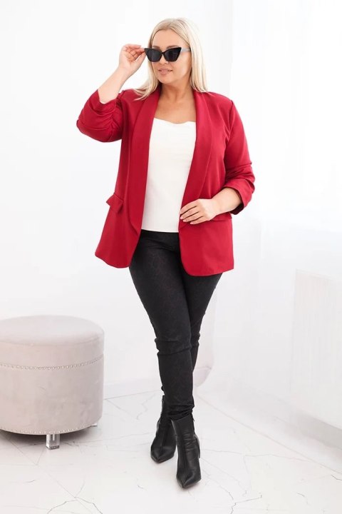 Marynarka damska Plus Size bez zapięcia z podszewką XL/2XL bordowa Marynarka damska Plus Size bez zapięcia z podszewką XL/2XL bordowa