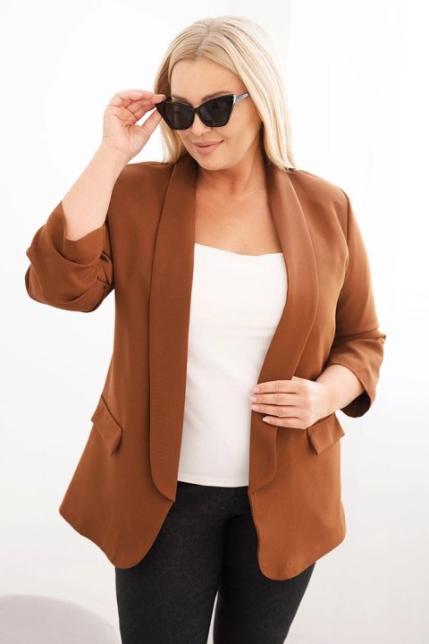 Marynarka damska Plus Size bez zapięcia z podszewką XL/2XL brązowa Marynarka damska Plus Size bez zapięcia z podszewką XL/2XL brązowa