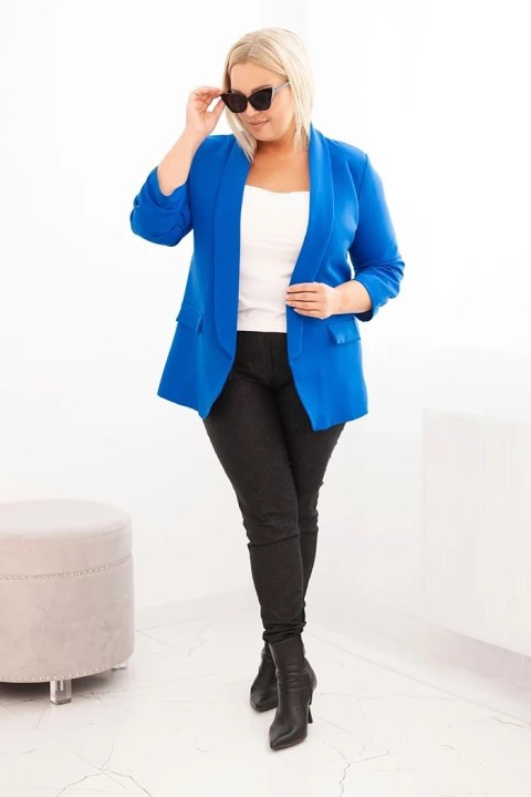 Marynarka damska Plus Size bez zapięcia z podszewką XL/2XL chabrowa Marynarka damska Plus Size bez zapięcia z podszewką XL/2XL chabrowa