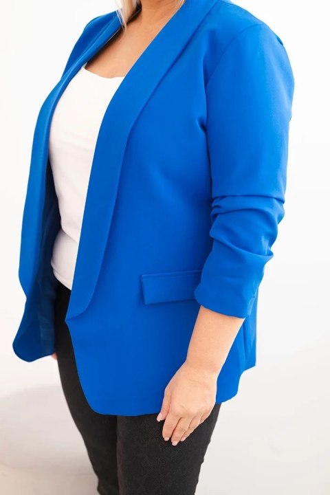 Marynarka damska Plus Size bez zapięcia z podszewką XL/2XL chabrowa Marynarka damska Plus Size bez zapięcia z podszewką XL/2XL chabrowa