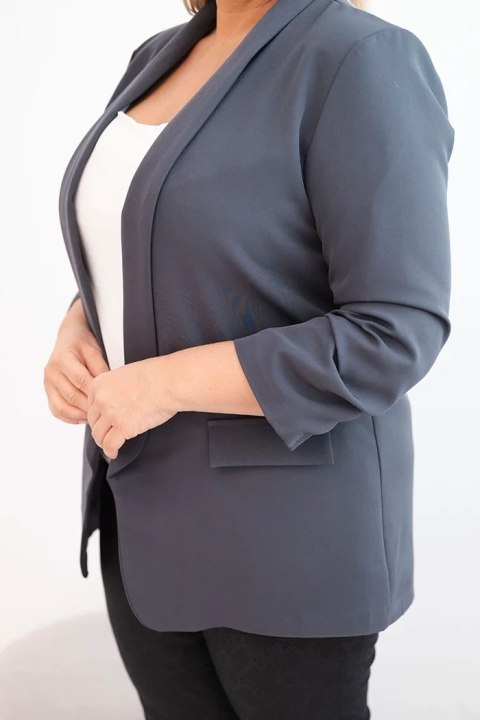 Marynarka damska Plus Size bez zapięcia z podszewką XL/2XL grafitowa Marynarka damska Plus Size bez zapięcia z podszewką XL/2XL grafitowa