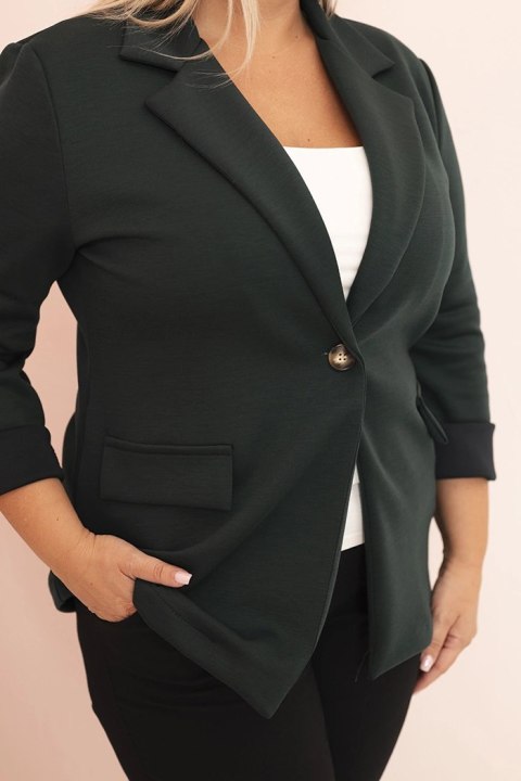 Marynarka damska z wiskozy Plus Size z długim rękawem i kołnierzem ciemno zielona Marynarka damska z wiskozy Plus Size z długim rękawem i kołnierzem ciemno zielona