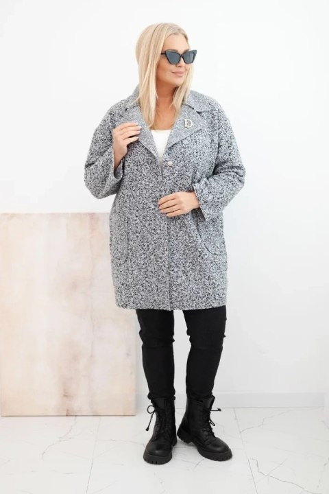 Płaszcz damski Plus Size baranek z wełną i kieszeniami grafitowy melanż Płaszcz damski Plus Size baranek z wełną i kieszeniami grafitowy melanż