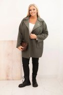 Płaszcz damski Plus Size baranek z wełną i kieszeniami jasne khaki