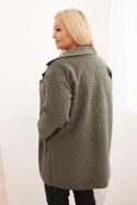 Płaszcz damski Plus Size baranek z wełną i kieszeniami jasne khaki