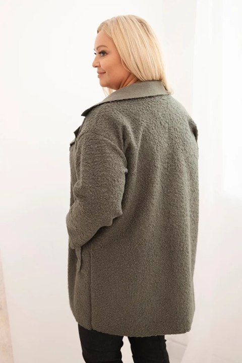 Płaszcz damski Plus Size baranek z wełną i kieszeniami jasne khaki Płaszcz damski Plus Size baranek z wełną i kieszeniami jasne khaki
