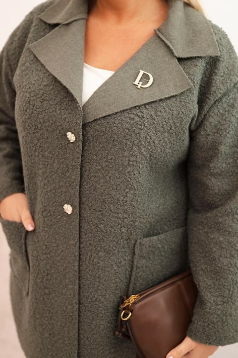Płaszcz damski Plus Size baranek z wełną i kieszeniami jasne khaki Płaszcz damski Plus Size baranek z wełną i kieszeniami jasne khaki
