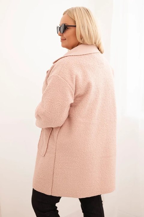 Płaszcz damski Plus Size baranek z wełną i kieszeniami pudrowy róż Płaszcz damski Plus Size baranek z wełną i kieszeniami pudrowy róż