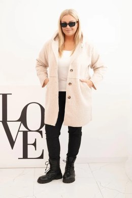 Płaszcz damski Plus Size z kapturem i kieszeniami beżowy