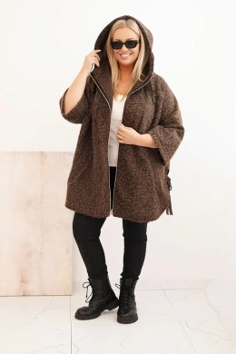 Płaszcz damski Plus Size z kapturem i zamkiem brązowy