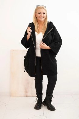 Płaszcz damski Plus Size z kapturem i zamkiem czarny