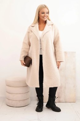 Płaszcz damski Plus Size z wełną i dużym kołnierzem beżowy