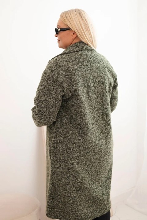 Płaszcz damski Plus Size z wełną i dużym kołnierzem khaki