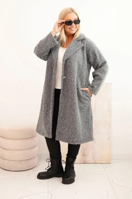 Płaszcz damski Plus Size z wełną i dużym kołnierzem szary