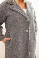 Płaszcz damski Plus Size z wełną i dużym kołnierzem szary