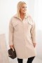 Płaszcz damski Plus Size z wełną zapinany na guziki z kieszeniami i kołnierzem beżowy