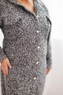 Płaszcz damski Plus Size z wełną zapinany na guziki z kieszeniami i kołnierzem grafitowy melanż