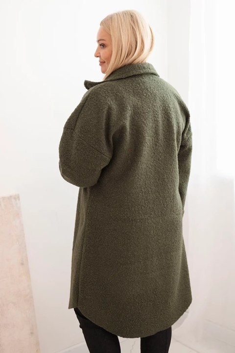 Płaszcz damski Plus Size z wełną zapinany na guziki z kieszeniami i kołnierzem khaki Płaszcz damski Plus Size z wełną zapinany na guziki z kieszeniami i kołnierzem khaki