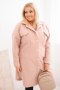 Płaszcz damski Plus Size z wełną zapinany na guziki z kieszeniami i kołnierzem pudrowy róż