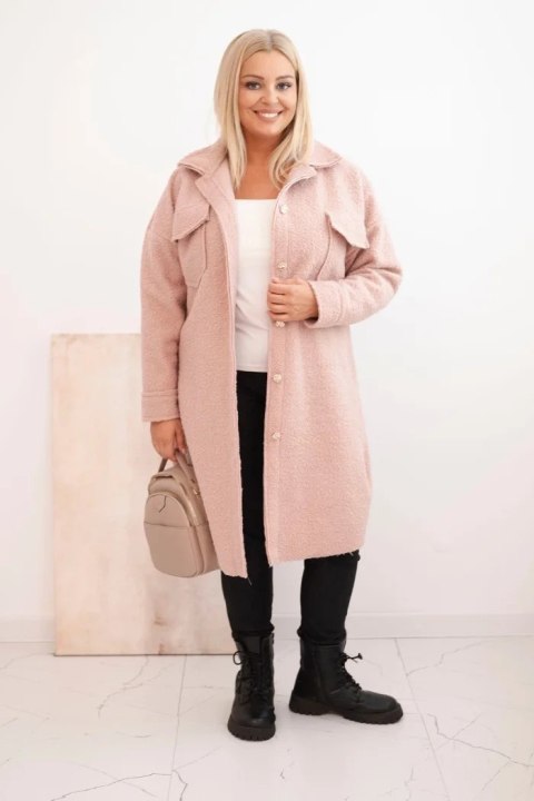 Płaszcz damski Plus Size z wełną zapinany na guziki z kieszeniami i kołnierzem pudrowy róż Płaszcz damski Plus Size z wełną zapinany na guziki z kieszeniami i kołnierzem pudrowy róż
