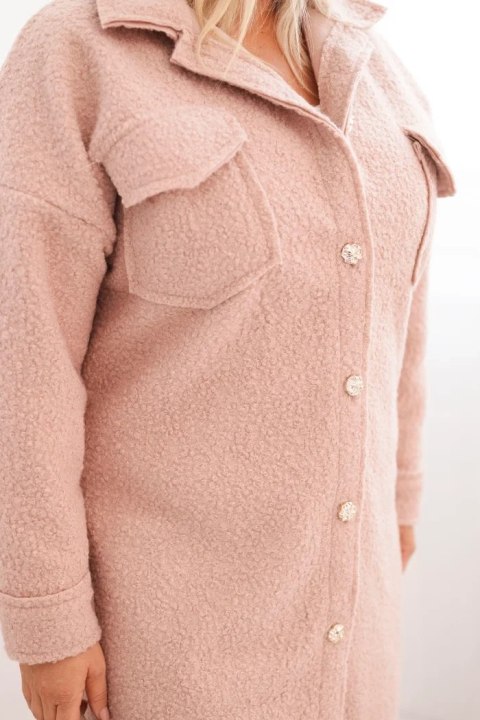 Płaszcz damski Plus Size z wełną zapinany na guziki z kieszeniami i kołnierzem pudrowy róż Płaszcz damski Plus Size z wełną zapinany na guziki z kieszeniami i kołnierzem pudrowy róż