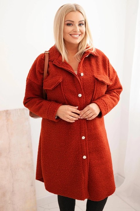 Płaszcz damski Plus Size z wełną zapinany na guziki z kieszeniami i kołnierzem rudy Płaszcz damski Plus Size z wełną zapinany na guziki z kieszeniami i kołnierzem rudy