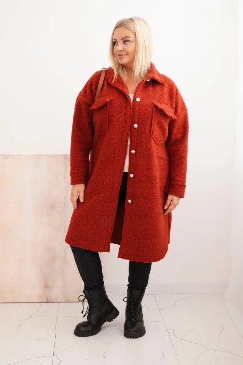 Płaszcz damski Plus Size z wełną zapinany na guziki z kieszeniami i kołnierzem rudy Płaszcz damski Plus Size z wełną zapinany na guziki z kieszeniami i kołnierzem rudy
