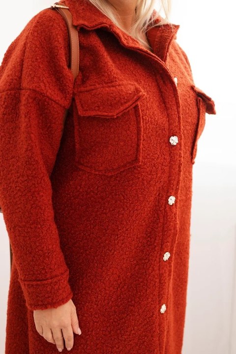 Płaszcz damski Plus Size z wełną zapinany na guziki z kieszeniami i kołnierzem rudy Płaszcz damski Plus Size z wełną zapinany na guziki z kieszeniami i kołnierzem rudy