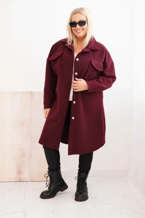 Płaszcz damski Plus Size z wełną zapinany na guziki z kieszeniami i kołnierzem śliwkowy Płaszcz damski Plus Size z wełną zapinany na guziki z kieszeniami i kołnierzem śliwkowy