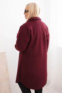 Płaszcz damski Plus Size z wełną zapinany na guziki z kieszeniami i kołnierzem śliwkowy