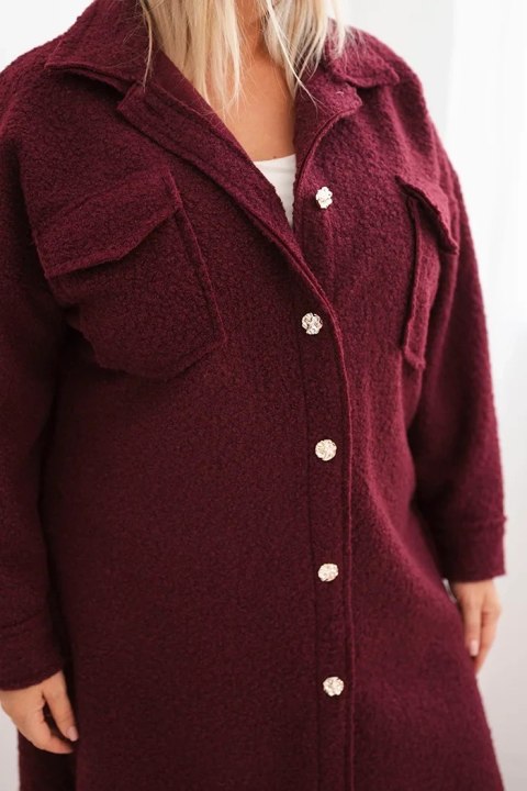 Płaszcz damski Plus Size z wełną zapinany na guziki z kieszeniami i kołnierzem śliwkowy Płaszcz damski Plus Size z wełną zapinany na guziki z kieszeniami i kołnierzem śliwkowy