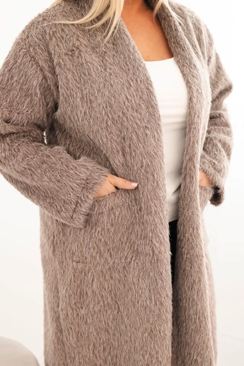 Płaszcz damski Plus Size z wiskozy bez zapięcia z kieszeniami fango