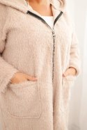 Płaszcz damski Plus Size z wiskozy zapinany na suwak z kapturem beżowy