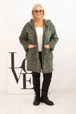 Płaszcz damski Plus Size z wiskozy zapinany na suwak z kapturem khaki