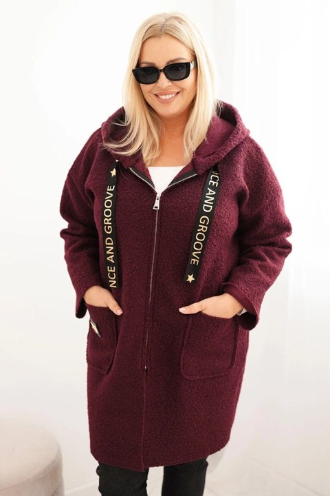 Płaszcz damski Plus Size ze sztucznego baranka z kapturem i kieszeniami śliwkowy Płaszcz damski Plus Size ze sztucznego baranka z kapturem i kieszeniami śliwkowy