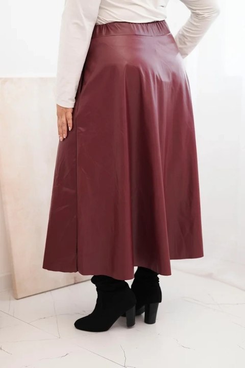 Spódnica damska Plus Size z ekoskóry z gumką i troczkiem w pasie bordowa Spódnica damska Plus Size z ekoskóry z gumką i troczkiem w pasie bordowa