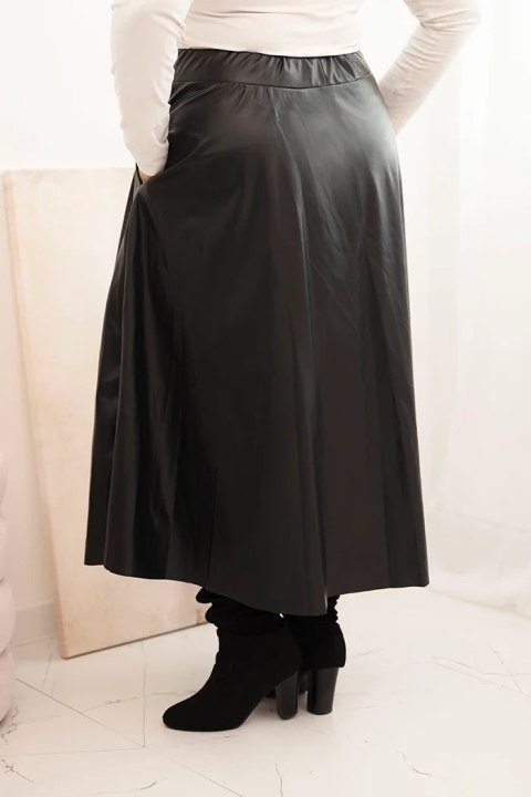 Spódnica damska Plus Size z ekoskóry z gumką i troczkiem w pasie czarna Spódnica damska Plus Size z ekoskóry z gumką i troczkiem w pasie czarna
