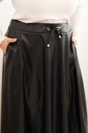 Spódnica damska Plus Size z ekoskóry z gumką i troczkiem w pasie czarna