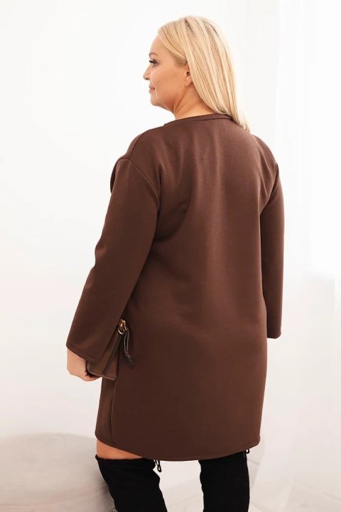 Sukienka damska Plus Size masełko z kieszenią i rękawem 3/4 brązowa Sukienka damska Plus Size masełko z kieszenią i rękawem 3/4 brązowa