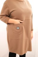 Sukienka damska Plus Size masełko z kieszenią i rękawem 3/4 camelowa