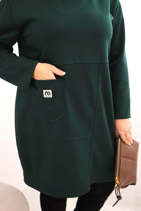 Sukienka damska Plus Size masełko z kieszenią i rękawem 3/4 ciemno zielona Sukienka damska Plus Size masełko z kieszenią i rękawem 3/4 ciemno zielona