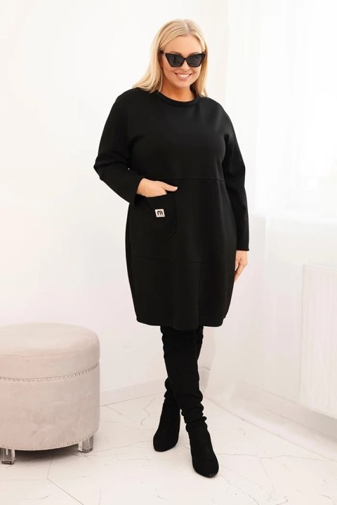 Sukienka damska Plus Size masełko z kieszenią i rękawem 3/4 czarna Sukienka damska Plus Size masełko z kieszenią i rękawem 3/4 czarna