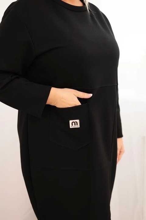 Sukienka damska Plus Size masełko z kieszenią i rękawem 3/4 czarna Sukienka damska Plus Size masełko z kieszenią i rękawem 3/4 czarna
