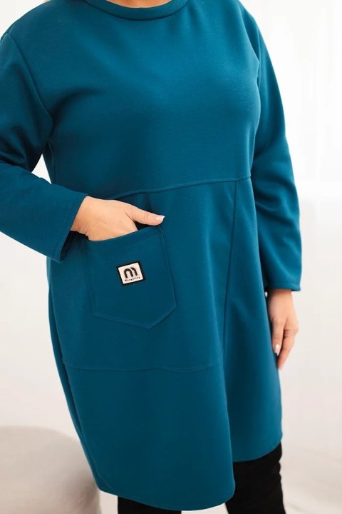 Sukienka damska Plus Size masełko z kieszenią i rękawem 3/4 morska Sukienka damska Plus Size masełko z kieszenią i rękawem 3/4 morska