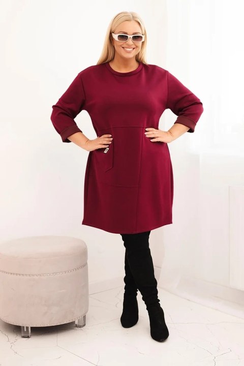 Sukienka damska Plus Size masełko z kieszenią i rękawem 3/4 śliwkowa Sukienka damska Plus Size masełko z kieszenią i rękawem 3/4 śliwkowa