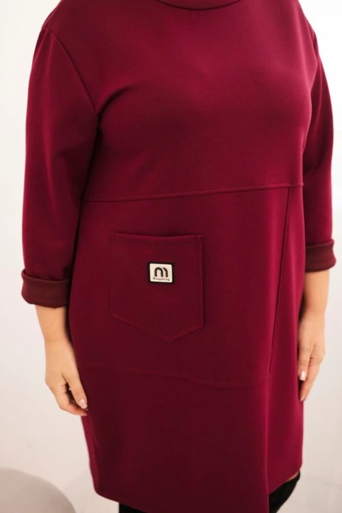 Sukienka damska Plus Size masełko z kieszenią i rękawem 3/4 śliwkowa Sukienka damska Plus Size masełko z kieszenią i rękawem 3/4 śliwkowa