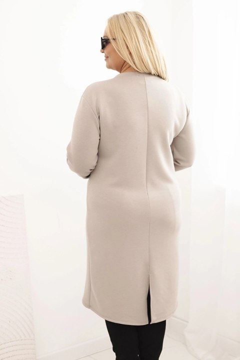 Sukienka damska Plus Size masełkowa z dekoltem V i rękawem ciemno beżowa Sukienka damska Plus Size masełkowa z dekoltem V i rękawem ciemno beżowa