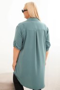 Sukienka damska koszulowa Plus Size z dłuższym tyłem i podwijanym rękawem ciemno miętowa