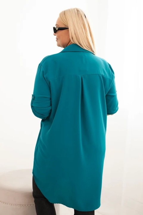 Sukienka damska koszulowa Plus Size z dłuższym tyłem i podwijanym rękawem morska Sukienka damska koszulowa Plus Size z dłuższym tyłem i podwijanym rękawem morska